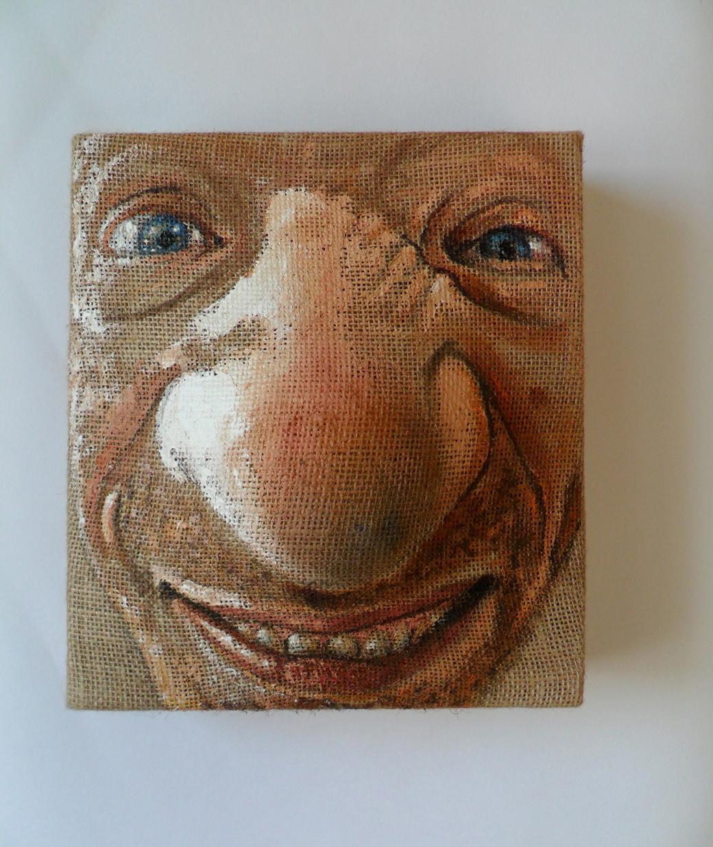 Il buffone! acrilico su juta estroflessa, 23x20x9 cm, 2016