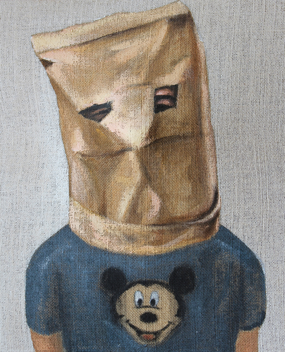 Indovina chi sono!acrilico su juta estroflessa, 50x40x12 cm, 2014