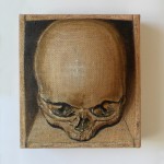 Reliquiae. acrilico e bitume su juta estroflessa, 25,5x23x11 cm, 2016